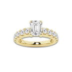 2.00 ctw Emerald Lab-Grown Diamond Split-Prong Set Side Stone Engagement Ring in 14K Yellow Gold for Women | Colorless D, VVS1 Clarity, IGI Certified 1.00 ct Center Diamond