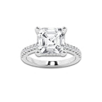 5.28 ctw Asscher Lab-Grown Diamond Hidden Halo Side Stone Engagement Ring in Platinum for Women | Colorless E, VS1 Clarity, IGI Certified 5.00 ct Center Diamond