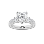 3.50 ctw Heart Lab-Grown Diamond Three Stone Double Row Engagement Ring in Platinum for Women | D Color, VVS1 Clarity, IGI Certified 2.50 ct Center Diamond
