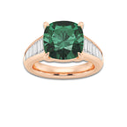 Primrose 5 ctw Cushion Cut Emerald and Baguette Lab Grown Diamond Side Stone Engagement Ring 14K Rose Gold | 3 3/4 ct Center