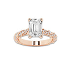 3.92 ctw Emerald Lab-Grown Diamond Twisted Band Engagement Ring in 14K Rose Gold for Women | Colorless E, VS1 Clarity, IGI Certified 3.50 ct Center Diamond