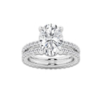 5.22 ctw Oval Lab-Grown Diamond Double Row Diamond Engagement Ring in 14K White Gold for Women | Colorless E, VS1 Clarity, IGI Certified 4.00 ct Center Diamond