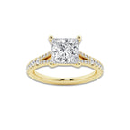 2.83 ctw Princess Lab-Grown Diamond Split Shank Side Stone Engagement Ring in 14K Yellow Gold for Women | Colorless D, VVS1 Clarity, IGI Certified 2.50 ct Center Diamond