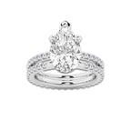 5.22 ctw Pear Lab-Grown Diamond Double Row Diamond Engagement Ring in Platinum for Women | Colorless E, VS1 Clarity, IGI Certified 4.00 ct Center Diamond