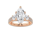 1.75 ctw Marquise Lab-Grown Diamond Three Stone Double Row Engagement Ring in 14K Rose Gold for Women | E Color, VS1 Clarity, IGI Certified 1.00 ct Center Diamond