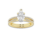 2.19 ctw Pear Lab-Grown Diamond Double Row Diamond Engagement Ring in 14K Yellow Gold for Women | Colorless E, VS1 Clarity, IGI Certified 1.50 ct Center Diamond