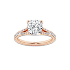 2.83 ctw Cushion Lab-Grown Diamond Split Shank Side Stone Engagement Ring in 14K Rose Gold for Women | Colorless E, VS1 Clarity, IGI Certified 2.50 ct Center Diamond