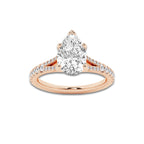 2.83 ctw Pear Lab-Grown Diamond Split Shank Side Stone Engagement Ring in 14K Rose Gold for Women | Colorless E, VS1 Clarity, IGI Certified 2.50 ct Center Diamond