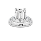 7.96 ctw Emerald Lab-Grown Diamond Three Stone Double Row Engagement Ring in Platinum for Women | D Color, VVS1 Clarity, IGI Certified 7.00 ct Center Diamond