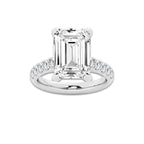 8.55 ctw Emerald Lab-Grown Diamond Pave Engagement Ring in 14K White Gold for Women | E Color, VS1 Clarity, IGI Certified 8.00 ct Center Diamond