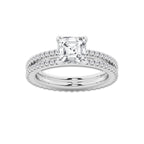 2.19 ctw Asscher Lab-Grown Diamond Double Row Diamond Engagement Ring in 14K White Gold for Women | Colorless E, VS1 Clarity, IGI Certified 1.50 ct Center Diamond