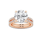 7.22 ctw Round Lab-Grown Diamond Double Row Diamond Engagement Ring in 14K Rose Gold for Women | Colorless D, VVS1 Clarity, IGI Certified 6.00 ct Center Diamond