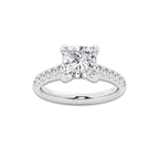 2.90 ctw Princess Lab-Grown Diamond Pave Engagement Ring in Platinum for Women | E Color, VS1 Clarity, IGI Certified 2.50 ct Center Diamond