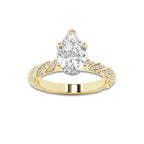3.44 ctw Pear Lab-Grown Diamond Twisted Band Engagement Ring in 14K Yellow Gold for Women | Colorless E, VS1 Clarity, IGI Certified 3.00 ct Center Diamond