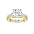 3.00 ctw Round Lab-Grown Diamond Split-Prong Set Side Stone Engagement Ring in 14K Yellow Gold for Women | Colorless E, VS1 Clarity, IGI Certified 2.00 ct Center Diamond