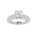2.00 ctw Heart Lab-Grown Diamond Split-Prong Set Side Stone Engagement Ring in 14K White Gold for Women | Colorless E, VS1 Clarity, IGI Certified 1.00 ct Center Diamond