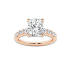 3.52 Ct Elongated Cushion Lab-Grown Diamond Half Eternity Engagement Ring in 14K Rose Gold for Female, Colorless (E), VS1 Clarity | IGI Certified, 3.00 Ct Center Diamond