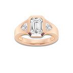 Casa 2 5/8 ctw Emerald Lab Grown Diamond Bezel Set With Trillion Three Stone Engagement Ring 14K Rose Gold, D, VVS | IGI Certified, 2 ct Center