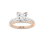 2.54 Ct Asscher Lab-Grown Diamond Half Eternity Engagement Ring in 14K Rose Gold for Female, Colorless (D), VVS1 Clarity | IGI Certified, 2.00 Ct Center Diamond