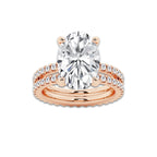 7.22 ctw Oval Lab-Grown Diamond Double Row Diamond Engagement Ring in 14K Rose Gold for Women | Colorless D, VVS1 Clarity, IGI Certified 6.00 ct Center Diamond