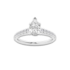 0.89 ctw Pear Lab-Grown Diamond Pave Engagement Ring in Platinum for Women | E Color, VS1 Clarity, IGI Certified 0.50 ct Center Diamond