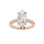 2.77 ctw Marquise Lab-Grown Diamond Hidden Halo Side Stone Engagement Ring in 18K Rose Gold for Women | Colorless E, VS1 Clarity, IGI Certified 2.50 ct Center Diamond