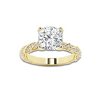 5.42 ctw Cushion Lab-Grown Diamond Twisted Band Engagement Ring in 14K Yellow Gold for Women | Colorless D, VVS1 Clarity, IGI Certified 5.00 ct Center Diamond