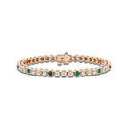 4 1/2 Round Cut Created Emerald and Round Lab Grown Diamond Tennis Bracelet - 7 Inches 14K Rose Gold