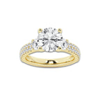 4.00 ctw Round Lab-Grown Diamond Three Stone Double Row Engagement Ring in 14K Yellow Gold for Women | D Color, VVS1 Clarity, IGI Certified 3.00 ct Center Diamond