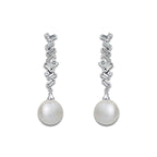 8 mm Akoya Pearl and 1/2 ctw Lab Grown Diamond Dangle Earrings 14K White Gold, Akoya