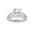 1.75 ctw Round Lab-Grown Diamond Three Stone Double Row Engagement Ring in 14K White Gold for Women | D Color, VVS1 Clarity, IGI Certified 1.00 ct Center Diamond