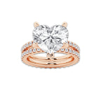 8.22 ctw Heart Lab-Grown Diamond Double Row Diamond Engagement Ring in 14K Rose Gold for Women | Colorless D, VVS1 Clarity, IGI Certified 7.00 ct Center Diamond