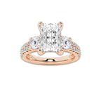 1.75 ctw Radiant Lab-Grown Diamond Three Stone Double Row Engagement Ring in 14K Rose Gold for Women | E Color, VS1 Clarity, IGI Certified 1.00 ct Center Diamond