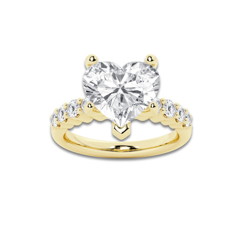 8.66 Ct Heart Lab-Grown Diamond Half Eternity Engagement Ring in 14K Yellow Gold for Female, Colorless (D), VVS1 Clarity | IGI Certified, 8.00 Ct Center Diamond