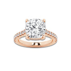 4.35 ctw Cushion Lab-Grown Diamond Hidden Halo Side Stone Engagement Ring in 18K Rose Gold for Women | Colorless E, VS1 Clarity, IGI Certified 4.00 ct Center Diamond