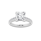 3.40 ctw Asscher Lab-Grown Diamond Pave Engagement Ring in 14K White Gold for Women | D Color, VVS1 Clarity, IGI Certified 3.00 ct Center Diamond