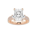 5.96 ctw Radiant Lab-Grown Diamond Three Stone Double Row Engagement Ring in 14K Rose Gold for Women | D Color, VVS1 Clarity, IGI Certified 5.00 ct Center Diamond