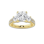 2.25 ctw Cushion Lab-Grown Diamond Three Stone Double Row Engagement Ring in 14K Yellow Gold for Women | D Color, VVS1 Clarity, IGI Certified 1.50 ct Center Diamond