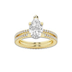 2.69 ctw Pear Lab-Grown Diamond Double Row Diamond Engagement Ring in 14K Yellow Gold for Women | Colorless D, VVS1 Clarity, IGI Certified 2.00 ct Center Diamond