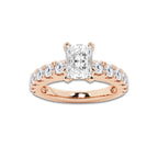 2.00 ctw Radiant Lab-Grown Diamond Split-Prong Set Side Stone Engagement Ring in 14K Rose Gold for Women | Colorless E, VS1 Clarity, IGI Certified 1.00 ct Center Diamond