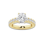 2.00 ctw Elongated Cushion Lab-Grown Diamond Split-Prong Set Side Stone Engagement Ring in 14K Yellow Gold for Women | Colorless E, VS1 Clarity, IGI Certified 1.00 ct Center Diamond