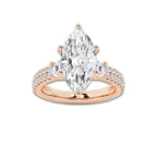 4.96 ctw Marquise Lab-Grown Diamond Three Stone Double Row Engagement Ring in 14K Rose Gold for Women | D Color, VVS1 Clarity, IGI Certified 4.00 ct Center Diamond