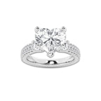 4.96 ctw Heart Lab-Grown Diamond Three Stone Double Row Engagement Ring in 14K White Gold for Women | E Color, VS1 Clarity, IGI Certified 4.00 ct Center Diamond