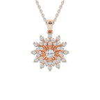 3/4 ctw Round Lab Grown Diamond Sunburst Pendant with Adjustable Chain 14K Rose Gold, DE, VS1 | 1/5 ct Center