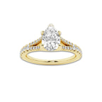 1.08 ctw Pear Lab-Grown Diamond Split Shank Side Stone Engagement Ring in 14K Yellow Gold for Women | Colorless E, VS1 Clarity, IGI Certified 0.75 ct Center Diamond
