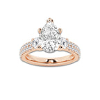 4.00 ctw Pear Lab-Grown Diamond Three Stone Double Row Engagement Ring in 14K Rose Gold for Women | D Color, VVS1 Clarity, IGI Certified 3.00 ct Center Diamond