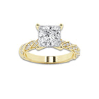 4.42 ctw Princess Lab-Grown Diamond Twisted Band Engagement Ring in 14K Yellow Gold for Women | Colorless E, VS1 Clarity, IGI Certified 4.00 ct Center Diamond