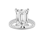 8.44 ctw Emerald Lab-Grown Diamond Hidden Halo Side Stone Engagement Ring in 18K White Gold for Women | Colorless E, VS1 Clarity, IGI Certified 8.00 ct Center Diamond