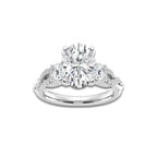 3.60 ctw Oval Lab-Grown Diamond Side Stone Engagement Ring in Platinum for Women | Colorless E, VS1 Clarity, IGI Certified 3.00 ct Center Diamond