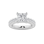 3.50 ctw Princess Lab-Grown Diamond Split-Prong Set Side Stone Engagement Ring in 14K White Gold for Women | Colorless D, VVS1 Clarity, IGI Certified 2.50 ct Center Diamond